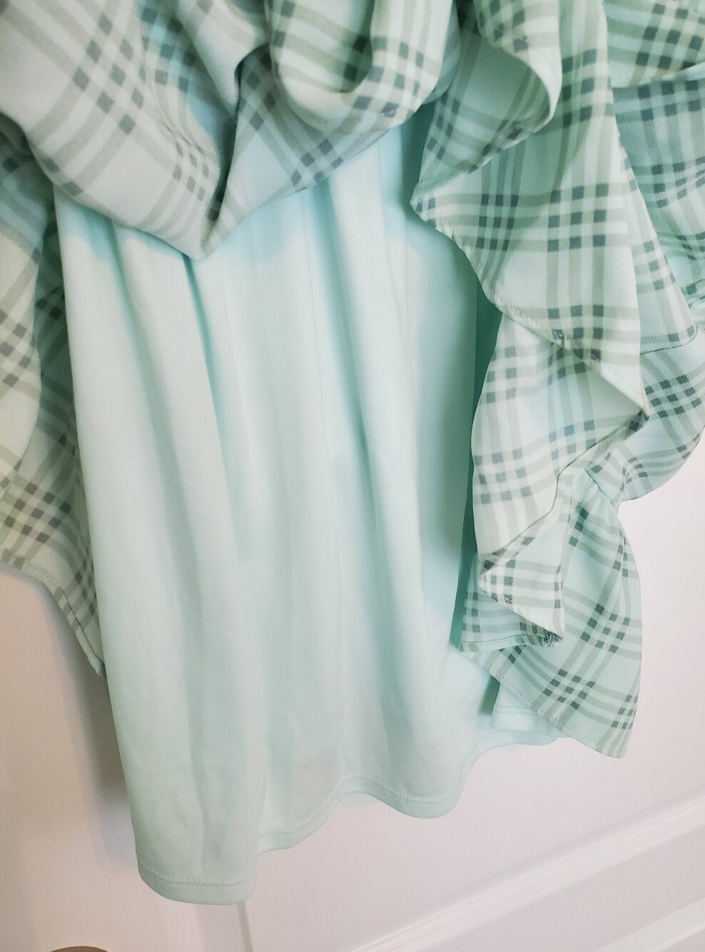 Lauren Conrad Light Green Plaid Mock Ruffle Wrap Dress XL - Picture 3 of 5